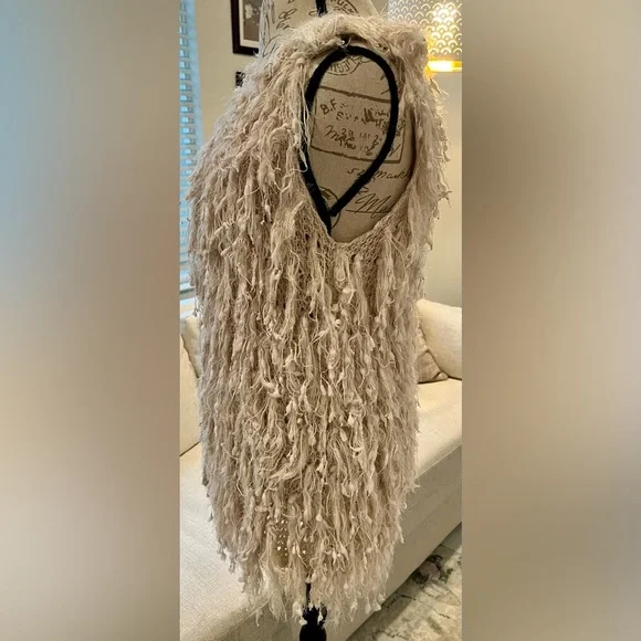 Altar’d State 70’s Style Yarn Vest Boho Cowgirl Shaggy Beige Cream Medium - Picture 2 of 13